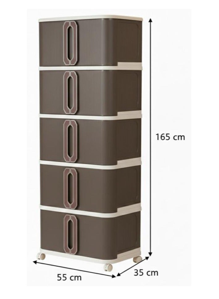 سبيس شوب خزانة تخزين بلاستيكية عصرية بـ 5 طبقات مع أدراج بأبواب مزدوجة وعجلات لون البني و الأبيض كريمي مقاس وسط - Image 2